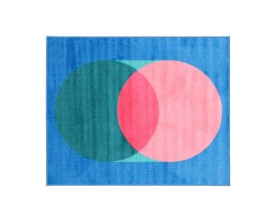 Abstract geometric rug blue pink green circles