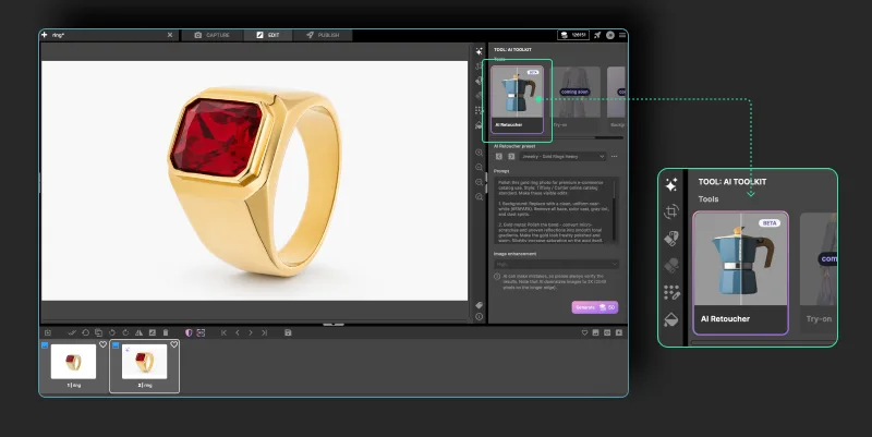 AI Toolkit खोलें और AI Retoucher चुनें