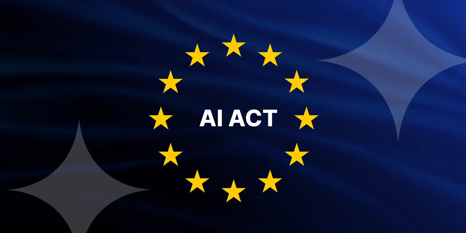 EU AI Act - the EU stars circle with the words AI ACT on a dark blue flag background