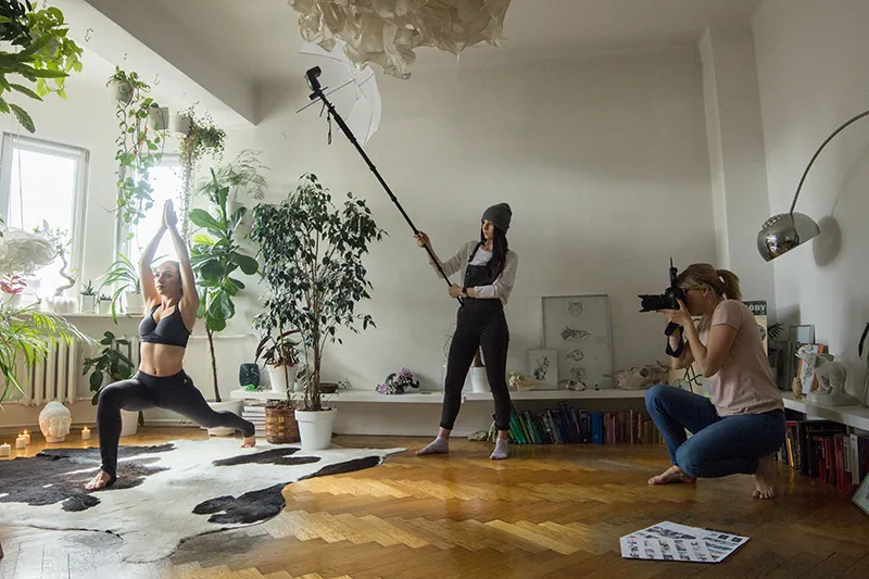 Backstage of an indoor lookbook photo shoot