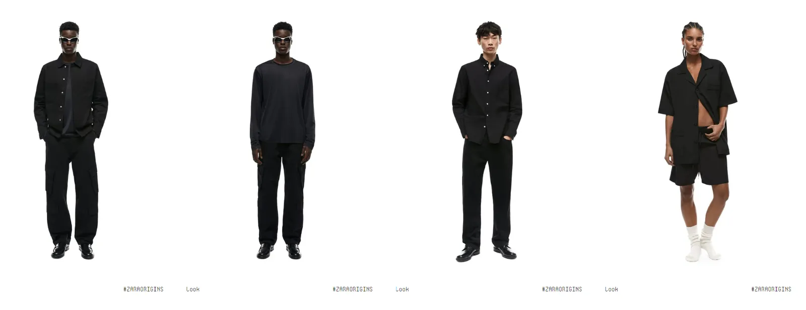 Zara Origins lookbook page with black outfits