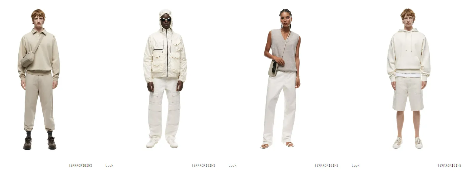 Zara Origins lookbook page with white outfits